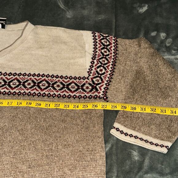 Vintage Fashion Bug Sweater Women's 26 Beige Brown Printed Knit Nordic Plus Size - Picture 2 of 7